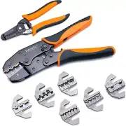 Crimping Tool Set 8 PCS - Ratcheting Wire Crimper - Heat Shrink, Non-Insulated,