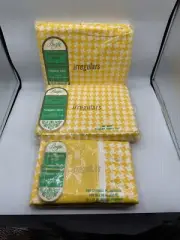 VINTAGE PACIFIC EXTRA STRENGTH MUSLIN DOUBLE SHEET SET YELLOW WHITE FLAT FITTED