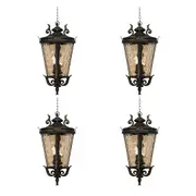 Vintage Lamp 4X 60.3cm Aluminum & Glass Lantern Elegant Chandelier Style Classic Hanging Light Antique-Inspired Design