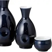 Ale-net Sake Set Tokuri Ochoko Set, 3.0 x 5.6 x 5.6 inches (7.6 x 14.2 cm), 250cc, Navy Tokuri & Guinomi (2 Pieces) Set, Pottery, Mino Ware