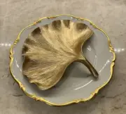 Set Of 6 Gold Wooden Gingko Leaf Autumn Serving Tray/ Salad Plate 8.5”