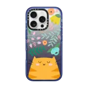 iPhone 16 Pro Impact Case MagSafe Compatible Orange Tabby Cat on Cute Wild Flowers Leaves Floral Pattern - Transparent