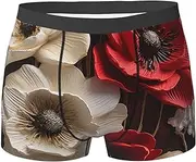 [QMNEHJ] Red and White Flowers Men's Boxer Briefs Breathable Stretch Underwear Moisture-Wicking Trunks for Men