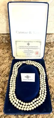 Vtg. Signed Camrose & Kross Jacqueline Kennedy 3 Strand Glass Pearl Necklace New