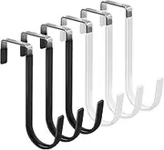 6PCS Over The Door Hooks, Door Hangers Hooks with Rubber Prevent Scratches Heavy Duty Organizer Hooks for Living Room, Bathroom, Bedroom, Kitchen Hanging Clothes, Towels, Hats, Bags (Black+White)