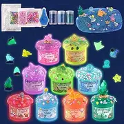 Ocean Luminous Slime Kit, 9 Pack, with Deep Sea Slime Pendants, DIY Rainbow Slime Set for Kids, Glow Party Gifts for Boys & Girls, Birthday, Easter
