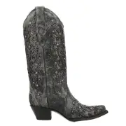Corral Boots Studded Tooled Inlay Glitter Snip Toe Cowboy Womens Grey Casual Bo