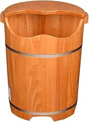 Wooden Large Foot Bath Bucket, Oak Wood Deep Soaking Tub for Feet & Calves, Heightened Solid Wood Feet Spa Bath Barrel, with Drain Port at Bottom, Manicure & Pedicure Salon Equipment