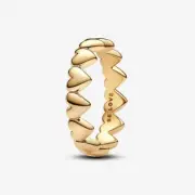 *BRAND NEW* Pandora 14K Gold Plated Hand-Finished Row of Hearts Ring 163427C00