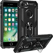 Cavor for iPhone 7/8/ 6/ 6s iPhone SE 202020/ SE 2022 Case 4.7" TPU Case PC Bumper 360° Rotation Ring Holder Kickstand Back Cover Work with Magnetic Car Mount Shockproof Protective Cover-Black