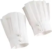 [TOGEVAL] Fasle Sleeves Pleated Wrist Cuff Wrist For Sleeves Chiffon Detachable Sleeves White