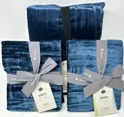 New~West Elm~Lush Crinkle Velvet Full Queen Duvet & 2 Euro Shams~Regal Blue