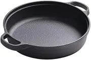 Cast Iron Skillet with 2 Handle, 25cm Rounde Mini Flat Bottomed Frying Pan for Fried steakBread, Baking,Pizza, Outdoor Cooking, Camping, Grill, Stovetop, Oven Safe Cookware (Black, 25 x 25 x 4.5 cm)