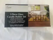New True Living Essentials 3 piece Gold Glass Candle Holder set