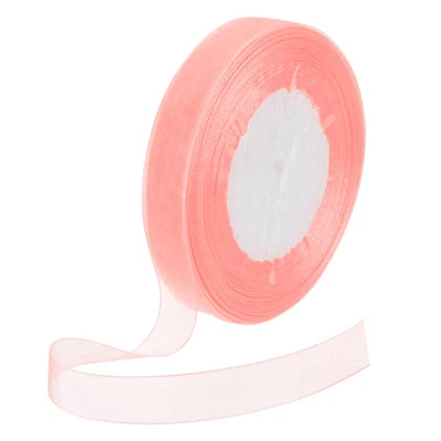 50 Yards Organza Ribbon 5/8 Inch Pink Chiffon Ribbon Shimmer for Flower Decorate