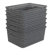 Grey Plastic Storage Baskets, Classroom Organization Baskets, 6 Packs