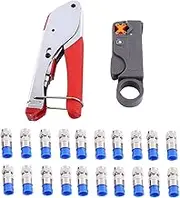 Coax Crimper, RG6 Coax Cable Crimper Coaxial Compression Tool Set Kit, Wire Stripper with F RG59 Included Compression Connectors, Tools,Stripper