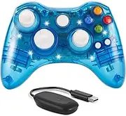 for Xbox 360 Controller, kosiwun Wireless Controller Remote Joystick Gamepad with 3.5mm Headset Jack for Xbox 360 Slim/PC Windows 10 8 7 Blue