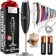 Zulay Powerful Milk Frother Handheld Foam Maker for Lattes - Whisk Drink Mixer for Coffee, Mini Foamer for Cappuccino, Frappe, Matcha, Hot Chocolate by Milk Boss (Black)
