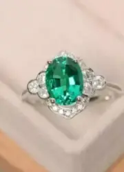 2.14 Ct Oval Cut Natural Emerald Diamond Engagement Ring14K solid white gold