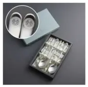Korean Spoon and Chopsticks Set Stainless Steel Silver Metal Sujeo Joy Joy