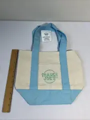 Trader Joe's, Mini Bag (11" X 13" X 6") Pastel Canvas Tote Bag Light Blue
