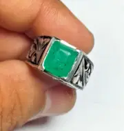 Emerald Ring Natural Emerald Stone Ring Engraved Ring Silver 925 Ring Gift Ring