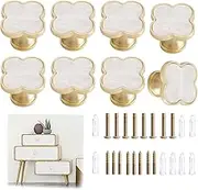 Xinghonyac 8 Pcs Clover Four-Leaf Cabinet Knobs, Cabinet Drawer Pulls Cabinet Knobs, Zinc Alloy Single Hole Door Handle for Dresser, Wardrobe, Cupboard (White)