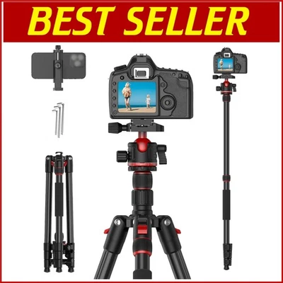Versatile 74" Camera Tripod with Quick Release Plate for DSLR & Smartphones