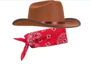 Junior Brown Cowboy Hat with Red Bandana Set - Kids Western Wear with Felt B115P