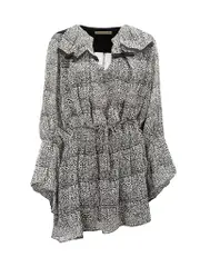 Grey Paisley Print Ruffles Accent Mini Dress