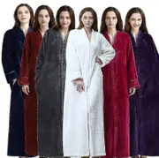 Zipper Bathrobe For Womens Flannel Fleece Robes Winter Warm Housecoat Nightgown white M