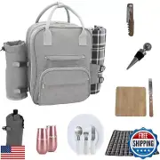Truvelli Picnic Backpack for Adventures, Grey 12-in-1 Insulated Carrier, Grea