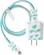 Cute Heart Charger Protective, Fast Charger Case for iPhone Fast Charger 18W/20W USB-C Power Adapter and Lightning Cable, Data Cable Protector-Blue