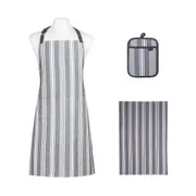3pc Ladelle Eco Stripe Apron/Potholder/Towel Kitchen Accessory Set Slate Grey