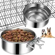 Dog Bowls 2 Pack, PRENDIEEN Stainless Steel Dog Food and Water Bowls Hanging in Cage Crate Kennel, Non-Spilling Cats Pets Bowl for Medium and Large Pets(16 * 6 & 18 * 6.5cm)