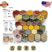 Premium Magnetic Spice Jar Set: 29 Hexagon Jars with Airtight Lids & Labels