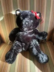 NWT Gymboree Black Plush Kitty Cat Backpack Leopard Straps