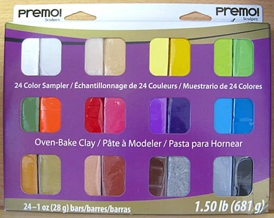 Sculpey PREMO - Oven Bake Polymer Clay - 24 Sampler Pack - Classics and Accents