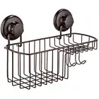 Powerful Vacuum Suction Cup Shower Caddy Basket with Soap Holder & Hooks(Bronze)