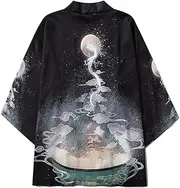 [Souchi] Yukata Men Japanese Kimono Cardigan Men Costume Clothing Jacket Mens Kimono Shirt Yukata Summer Asian Clothing Black XXL