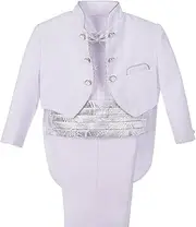 [Dressy Daisy] Baby Toddler Boys Tuxedo Suit Formal Wear 5 Pieces Tux Set with Silver Cummerbund for 9 Months to Size 3, Black/White