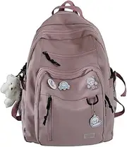 GAXOS Cute Aesthetic Backpack for School Middle Student Travel Backpack Teens Girls Bear Pin Book Bags