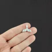 Bulk 20 Whale Tail Antique Silver Tone Charms with Inset Rhinestones - SC2693