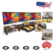 Sturdy Adjustable Monitor Stand Riser for 2-3 Monitors with Rustic Brown Finish