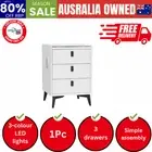 Smart Bedside Table Wireless Charging LED 3 Drawers White