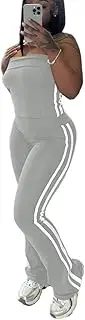 [HBQ] Women Two Piece Outfits Strapless Crop Top and Flare Pants Casual Stripe Lounge Sets Tracksuits