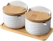 Ceramic Salt Storage Jars – Set Of 2 Seasoning Containers With Lid And Spoon | Organizer For Kitchen, Outdoor BBQ, Camping, And Picnic | Elegant Ceramic Condiment Box Set