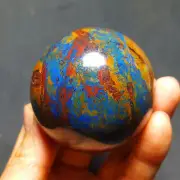 258.2GNatural Polished Phoenix Blue Gold agate Crystal BALL Madagascar 5661+