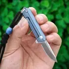 D2 Damascus Blade Titanium Folding Knife Mini Pocket EDC Tools Keychain Pendant